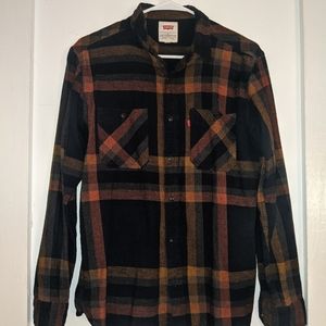Levi's Autumn Flannel Plaid Blue Green Orange